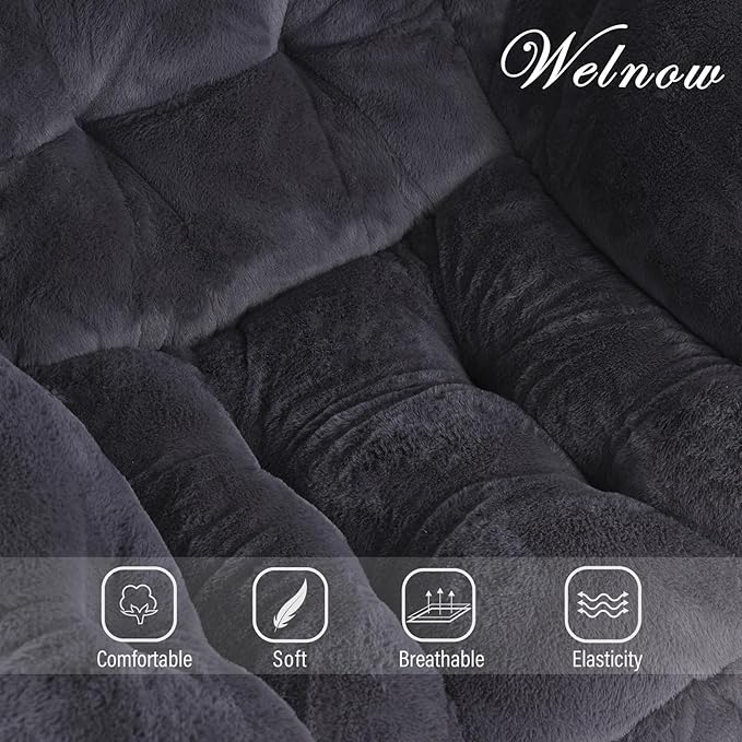 Welnow Lazy Chair with Ottoman, Modern Lounge Accent Chair with Armrests and a Side Pocket, Leisure Sofa Armchair, Reading Armchair with Footrest for Small Space, Plush Navy