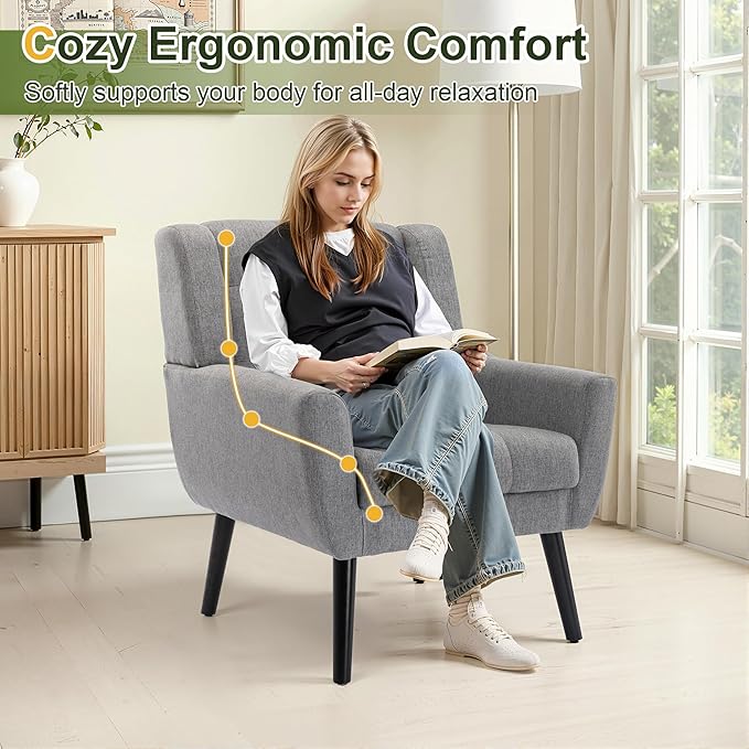 NicBex Accent Chair Set of 2, Modern Chair for Living Room Upholstered Foam Filled Living Room Chairs with Metal Legs Linen Cozy Lounge Armchair for Living Room Bedroom,Light Grey