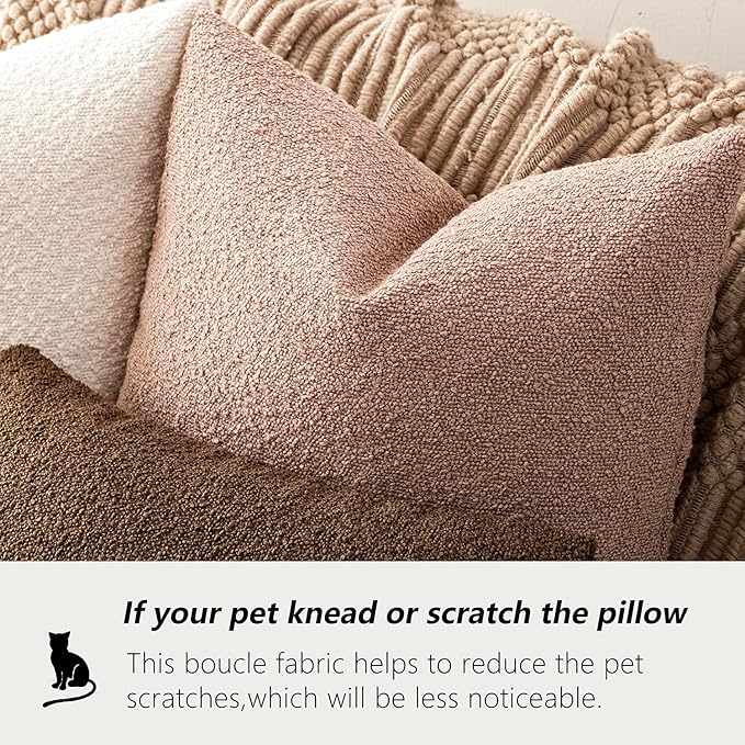 Foindtower Set of 2, Decorative Textured Boucle Throw Pillow Covers Accent Solid Pillow Cases Neutral Soft Cozy Couch Cushion Case for Chair Sofa Bedroom Living Room Home Decor 26 x 26 Inch Light Pink