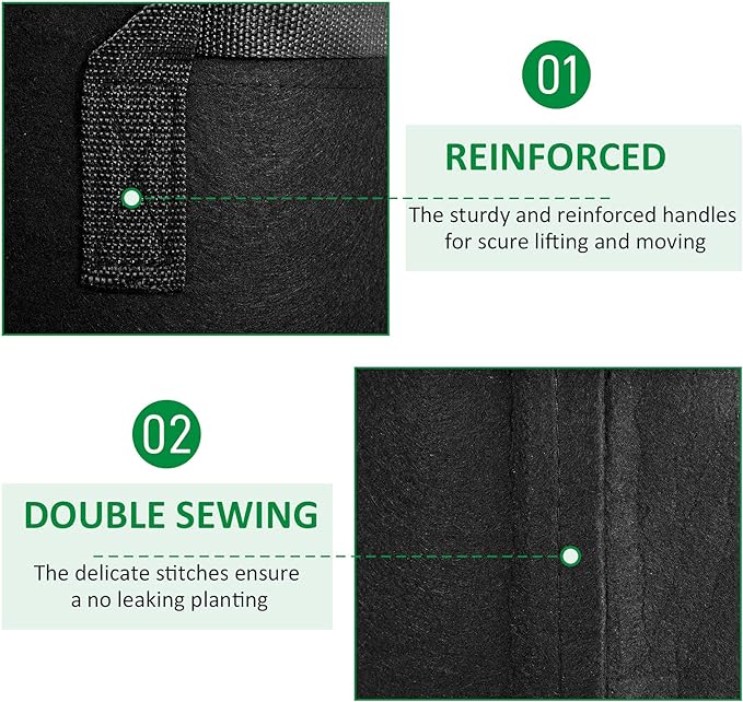 12-Pack 10 Gallon Thickened Non-Woven Grow Bags, Aeration Fabric Pots with Handles