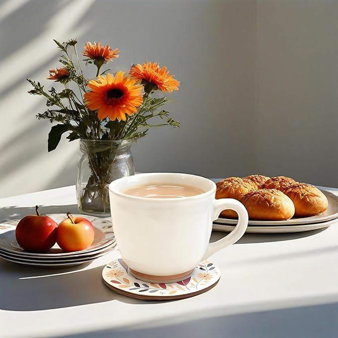 Coasters Set of 6, Wood Coasters for Drinks - Handcrafted Cat Design Thick Heat-Resistant for Beer, Coffee, Office, Bar, Farmhouse Home Decor, Tabletop Protection, for All Cups