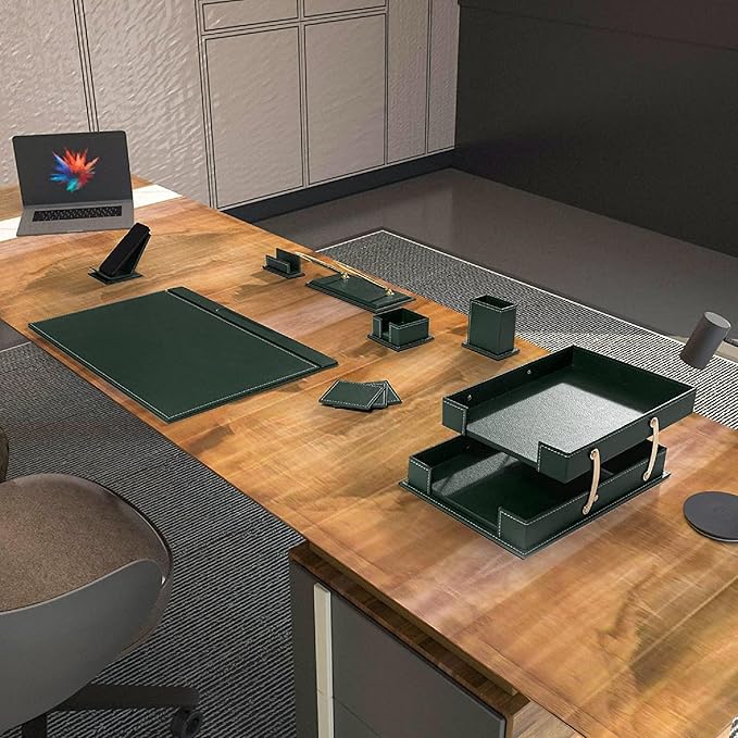 MOOGCO Bonded Set - Desk Accessories - Leather Desk Organizer - Bonded Leather Set - Office Desk Accessories - Home Office Accessories - Desk Supplies - Leather Desk Set - Office Accessories