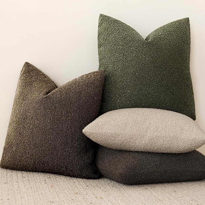 Foindtower Set of 2, Decorative Textured Boucle Throw Pillow Covers Accent Solid Pillow Cases Neutral Soft Couch Cushion Case for Chair Sofa Bedroom Living Room Home Decor 16x16 Inch Chocolate