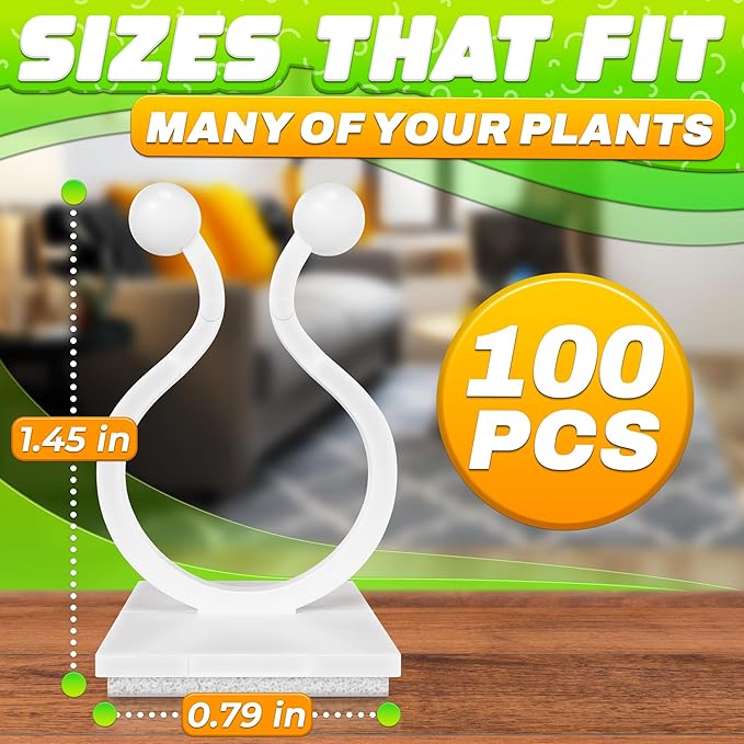 100Pcs Clear Plant Clips for Climbing Plants Indoor - White & Flexible Climbing Plant Wall Clips for Vines Organize - Universal Size Vine Clip Set with Sticky Mount, Easy Installation & Strong Grip