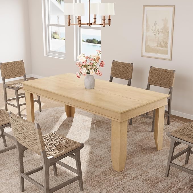 GarveeHome Farmhouse Dining Table for 6-8 People, 71" Long Natural Color Kitchen Tables with Wooden Sturdy Frame, 6 Ft Large Rectangular Dinner Table for Living Room, Kitchen, Dining Room
