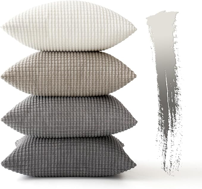MIULEE Timeless Neutral Pillow Covers 20x20 Inch Set of 4 Mid Century Modern Grey Throw Pillows Rustic Corduroy Couch Pillowcases Nordic Home Decor for Sofa Living Room Bed