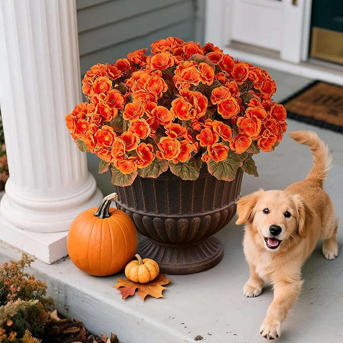 Fake Fall Flowers Artificial for Outdoors Decoration, 6 Bundles Faux Geranium Silk Flower Outside UV Resistant No Fade Artificial Floral for Home Garden Balcony Indoor Table Centerpieces Decor