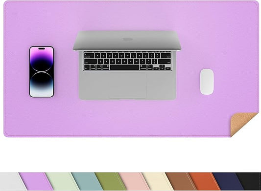 AFIING Dual-Sided Desk Pad, Natural Cork & PU Leather Large Mouse mats for Office and Home Work, Desk Protector Non-Slip, Waterproof, Easy Clean (Purple, 23.6" x 13.7")