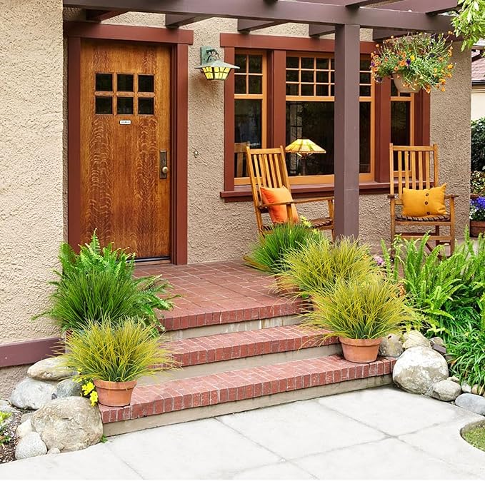 RECUTMS Fake Grass Plant,Fake Plants Outdoor, Artificial Grass, UV Resistant Fake Bushes Plastic Artificial Greenery Shrubs, Faux Greenery for House Garden Patio Front Porch Indoor Decor(Yellow)