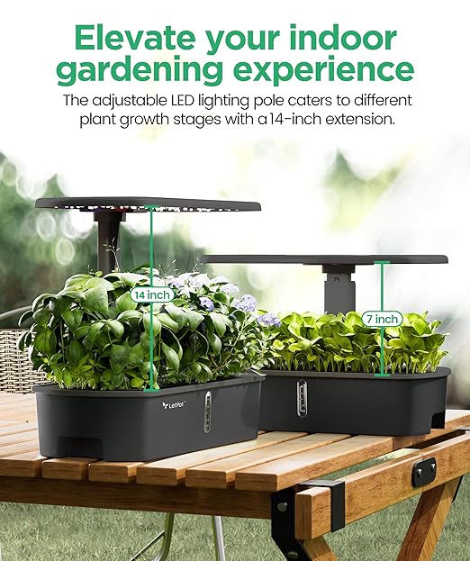LETPOT LPH-Air Hydroponics Growing System Kits, APP & WiFi Controlled Smart Indoor Garden with 24W Grow Light Full Spectrum, 10 Pods Planter Indoor Gardening for Gifts, Kitchen, Vegetable (Black)