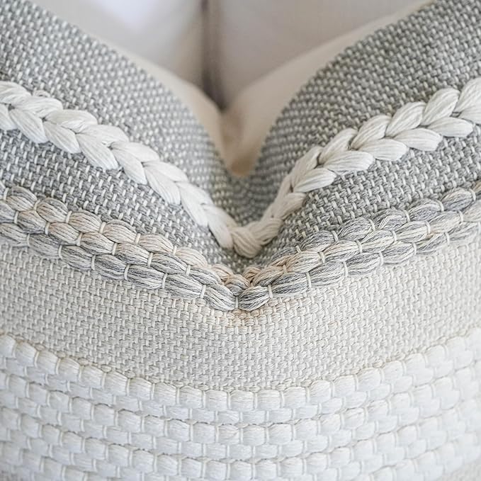 BlissBlush Decorative Lumbar Throw Pillow Cover 14x24 Boho Gray Accent Cushion for Couch Sofa Farmhouse Pillowcase for Bedroom Living Room Home Décor Cover ONLY