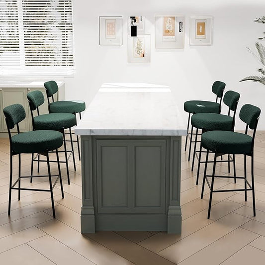 DYHOME Bar Stools Set of 6, 27.56 Inches Counter Height Kitchen Stools with Back, Modern Metal Tall Bar Stools for Kitchen Island, Green