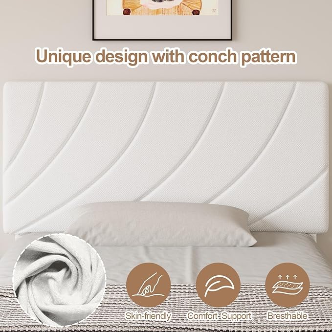 HOMBCK Twin Size Bed Frame, Bed Frame Twin with Linen Fabric Upholstered Headboard and Wooden Slats Support,Adjustable Headboard, No Box Spring Needed, Noise-Free, Easy Assembly, White