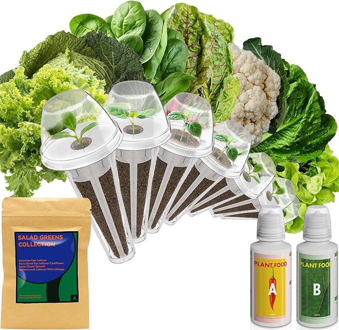 Salad Greens Seed Pod Kit for AeroGarden Hydroponics Growing System, Indoor Home Garden with American Fast/Paris Island/Buttercrunch Lettuce, Swiss Chard, Spinach, Cauliflower and Wild Cabbage, 7 Pods