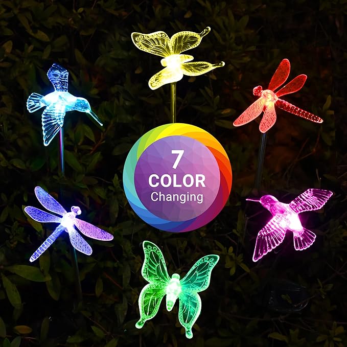 SOLPEX Solar Garden Lights, 3 Pack Solar Butterfly Lights Yard Decorations, Multi-Color Changing LED Bird Light Stakes, Yard Light for Garden, Patio & Lawn