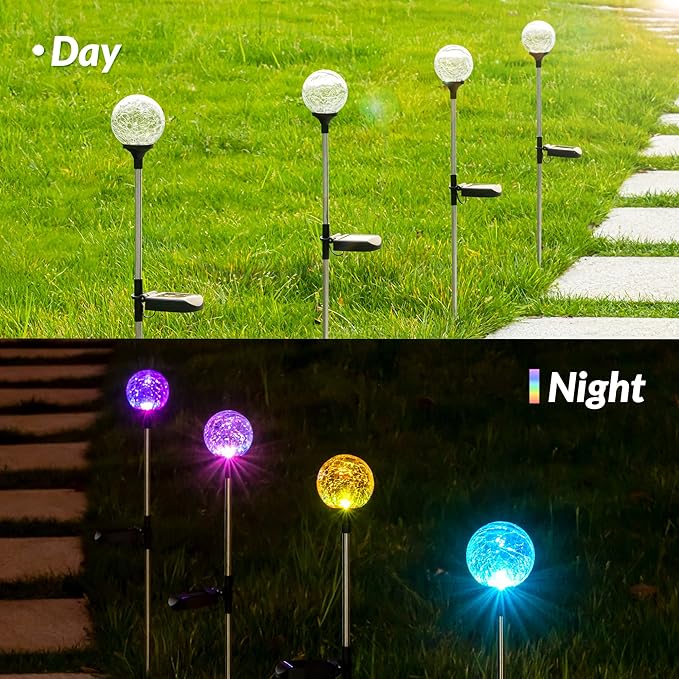 SOLPEX Solar Garden Lights Outdoor 3 Pack, Solar Globe Lights Outdoor Waterproof Decorative for Yard, Multi-Color Changing Garden Spheres Large Waterproof, Cracked Glass Ball LED Lights
