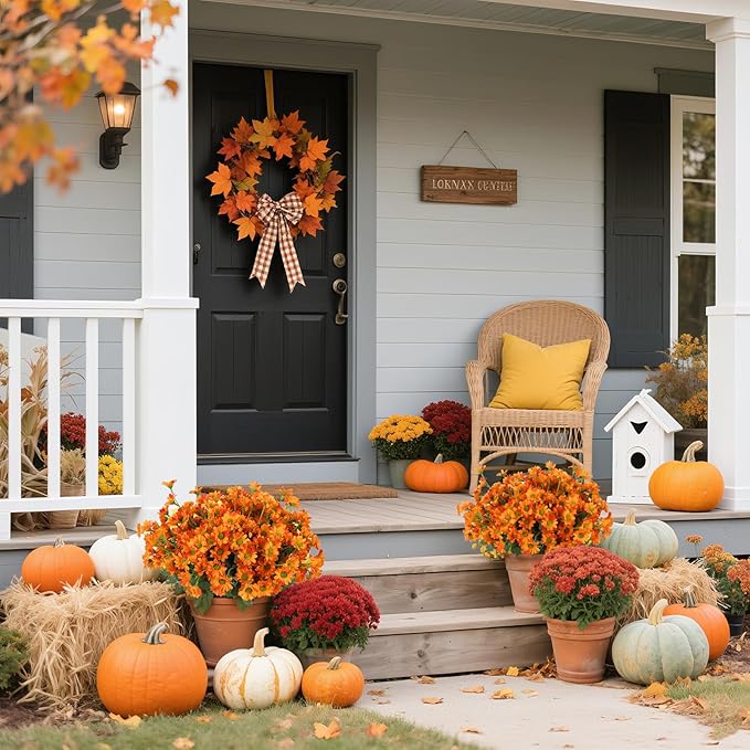 10 Bundles Artificial Mums Flowers for Fall Outdoors Planters Orange Artificial Daisy Flowers Fake Fall Mums UV Resistant Faux Silk Flowers for Home Indoor Decor Thanksgiving Window Box