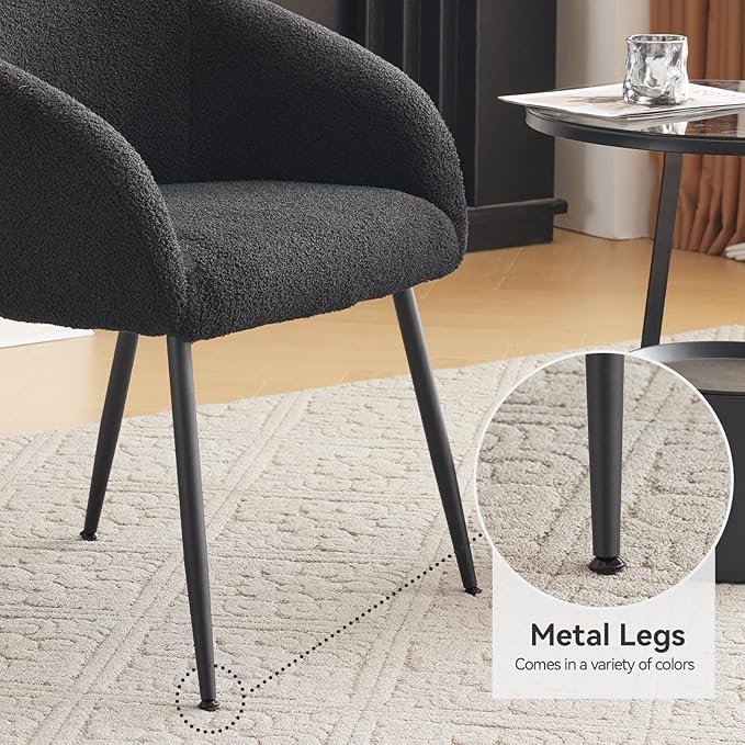 Modern Small Accent Chair, Comfy Sherpa Makeup Vanity Chair with Metal Legs, Decorative Chair no Wheels for Living Room, Dressing Room, Bedroom, Black