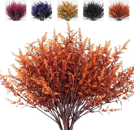 RECUTMS Outdoor Faux Plants Fall Fake Lavender Plants UV Resistant Artificial Greenery Artificial Flowers Indoor 8Pcs Fake Outside Flowers for Balcony Window Garden Thanksgiving Decorations (Brown)