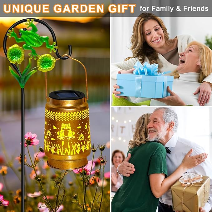Frog Solar Lanterns Outdoor Waterproof with Shepherd Hook,Christmas Decorations Birthday Gift for Women Mom Grandma,Hanging Solar Lights,Cute Frog Decor for Outside Yard,Patio,Lawn,Garden Accessories