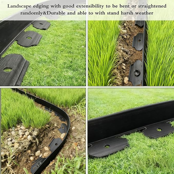 Landscape Edging Border 33FTx 4 Inch Tall, Plastic Garden Borders Edging with 30 Spikes,Flexible Lawn Edging Edge for Garden,Grass,Flower Beds, Yard, Paver,Pathway-Black