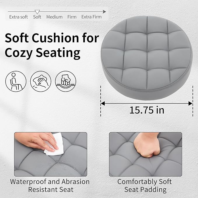 Office Stools with Quiet Wheels (300lbs Capacity) (Sturdy Aluminum Base) Multifunctional Nail Stool (Gray)