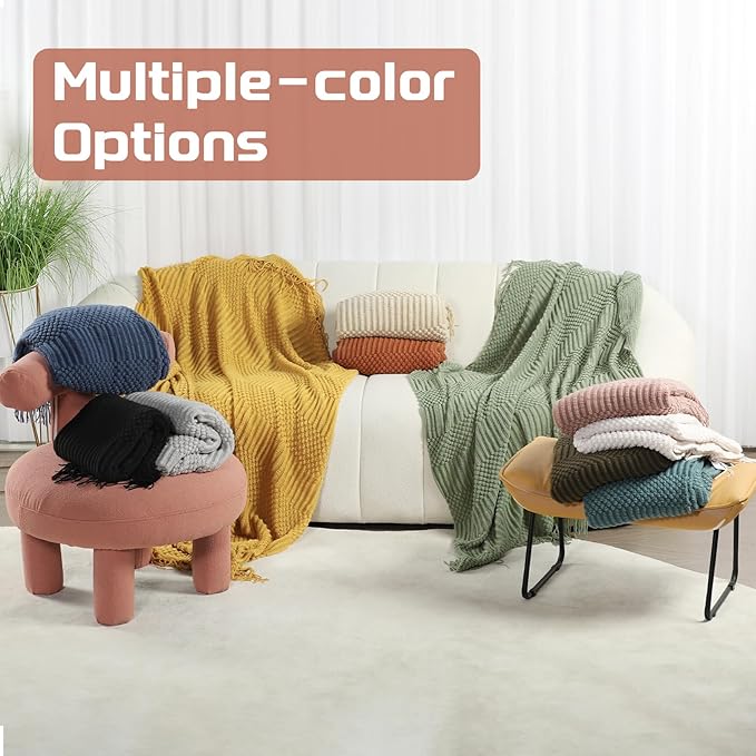 Blagic Knitted Throw Blanket for Couch, Bed and Sofa. Super Soft Blanket with Tassels, Light Pink Warm Throw Blanket, 50 x 60 Inches Lightweight & Cosy Home Decor