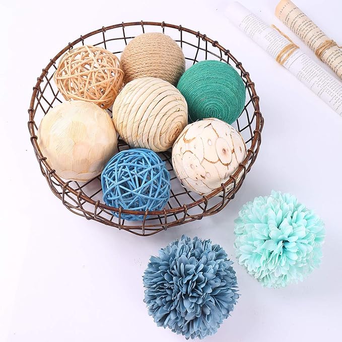 9pcs 3.5Inch Fall Decorative Ball Orb Rattan Ball Rattan Woven Orbs Spherical Bowl and Vase Filler for Home Party Wedding Display Decor Props