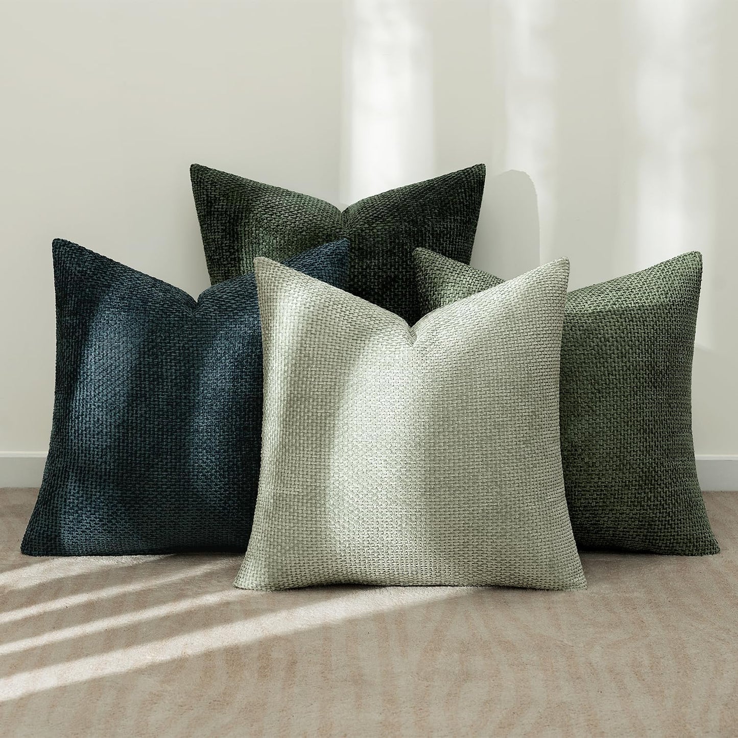 MIULEE Pack of 4 Couch Throw Pillow Covers 18x18 Inch Green Forest Soft Decorative Chenille Pillow Covers Farmhouse Accent Cushion Covers for Boho Home Decor Spring Sofa Bedroom Living Room