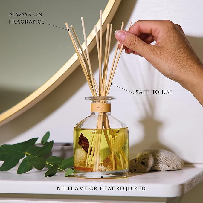 Benevolence LA Reed Diffuser, Orange, Cedarwood & Clove Scent Diffuser for Home with Oil Diffuser Sticks | Sun Kissed Collection Diffusers for Home