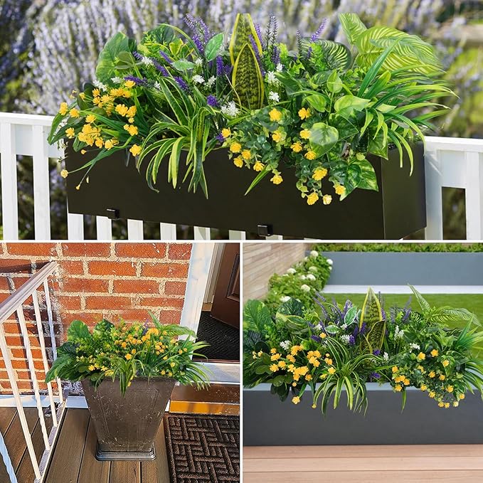 GTIDEA 19 Bundles Outdoor Faux Plants, Artificial Plants & Flowers UV Resistant Fake Plastic Leaves Greenery Stems for Outside Window Box Hanging Baskets Garden Patio Front Porch Decor
