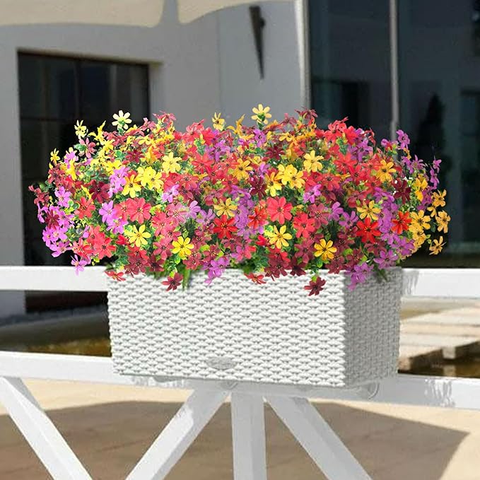 Fake Fall Artificial Flowers for Outdoor Decoration 12 Bundles Faux Silk Mums Daisy UV Resistant Autumn Flowers for Garden Patio Porch Window Box Outdoor Indoor Decor