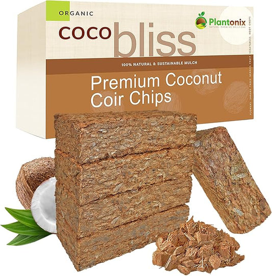 Coco Chips for Plants (650gm Bricks, 5-Pack) - Organic Coco Coir Chips - Coconut Husk Chips for Potting Soil, Garden Soil, & Seed Starter Soil - Coconut Mulch for Garden - Coconut Chips for Plants