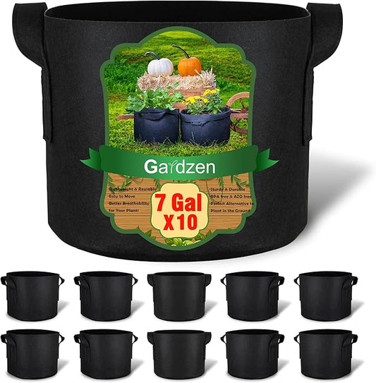 Gardzen 10-Pack 7 Gallon Grow Bags, 300G Thickened Aeration Fabric Pots with Handles, Heavy Duty Cloth Pots for Plants