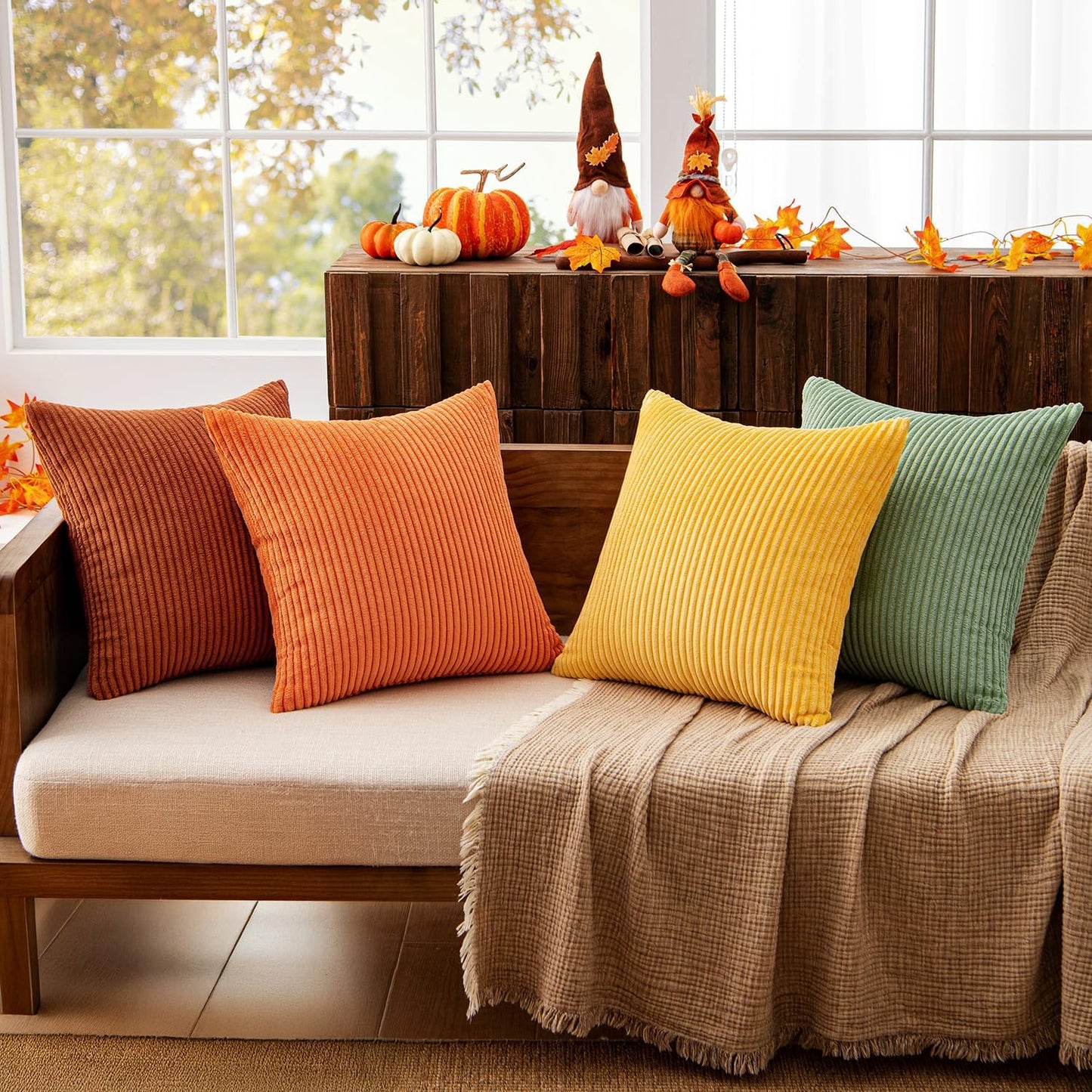 MIULEE Fall Decorative Throw Pillow Covers 20x20 Inch Set of 4, Vibrant Cushion Covers Vintage Retro Home Decor, Mix and Match Color Clash Design for Sofa Couch Bed Living Room Yellow Rust Green