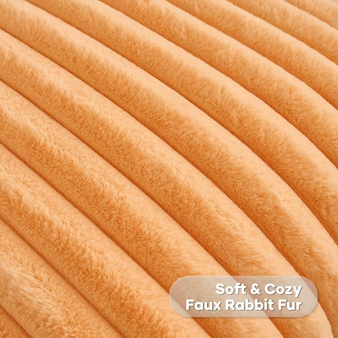 FUTEI Orange Striped Decorative Throw Pillow Covers 20x20 Inch Set of 2,Square Fall Decorations Couch Pillow Case,Soft Cozy Faux Rabbit Fur & Velvet Back,Modern Home Decor for Bed