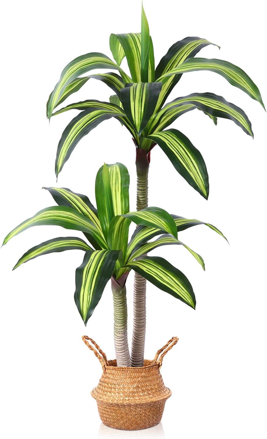 Artificial Plants, 4 Ft Dracaena Tree Faux Plants Indoor Outdoor Decor Fake Tree with Woven Seagrass Basket Plants for Home Decor Office Living Room Porch Patio Housewarming