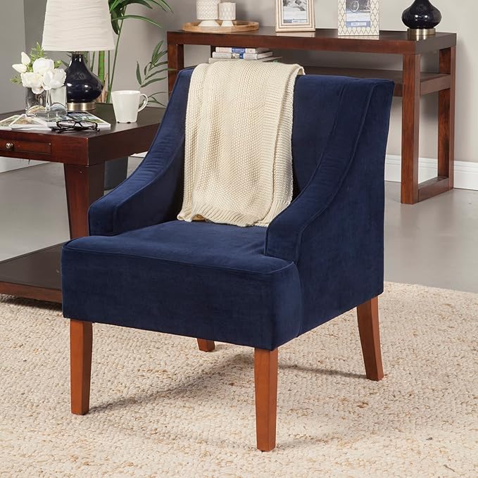 Homepop Home Decor Upholstered Classic Swoop Arm Accent Chair Accent Chairs for Living Room & Bedroom Decorative Home Furniture, Velvet Navy