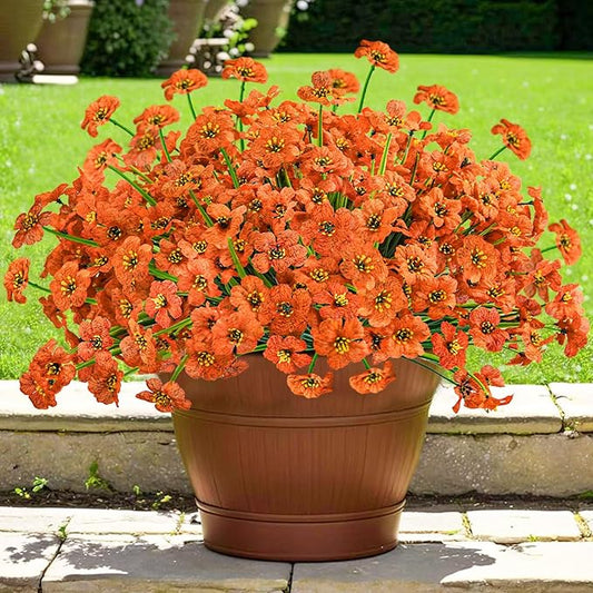 Krissing 48 Bundles Outdoor Artificial Flowers UV Resistant Fake Flowers Faux Plastic Flowers Plants Outside Garden Porch Window Box Fall Decor (Orange)