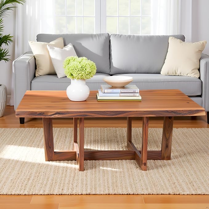 Berkshire 48-Inch Live Edge Acacia Wood Coffee Table – Handcrafted Natural Wood with Floor Protectors – Large Modern Industrial Farmhouse Accent Table by Alaterre Furniture