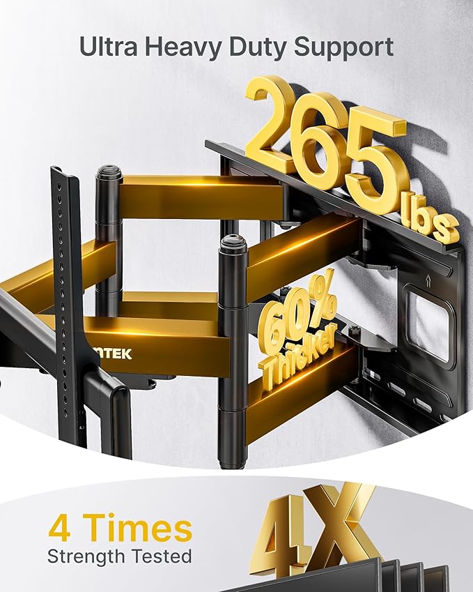 monTEK Heavy Duty XXL Full Motion TV Wall Mount for 60-120 inch Extra Large TVs, Holds 265 lbs, Max VESA 900x600, 27.7" Extension, Swivel & Tilt, Preassembled, Fits 12–24" Studs, LED/LCD/OLED 4K/8K