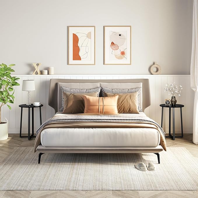 HOOBRO Side Table, Round Accent End Table with Sturdy Metal Pedestal, 15.7" Round Nightstand, for Living Room, Bedroom, Balcony, Office, Black BB95BZ01