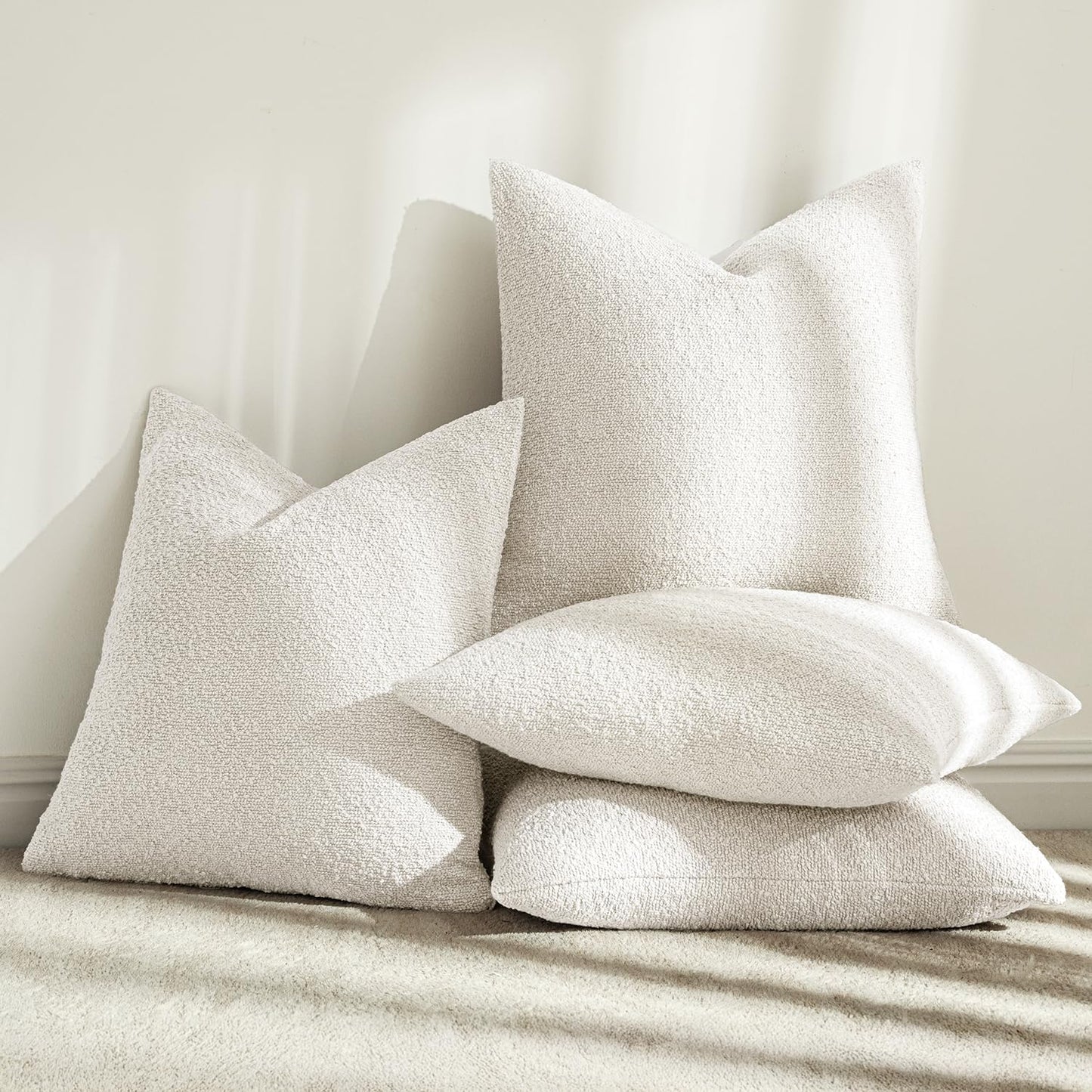 MIULEE Pack of 4 Christmas Decorative Textured Boucle Throw Pillow Covers 20x20 Inch White Accent Pillow Cases Soft Couch Cushion Covers for Modern Farmhouse Boho Chair Sofa Bed Livingroom Home Decor