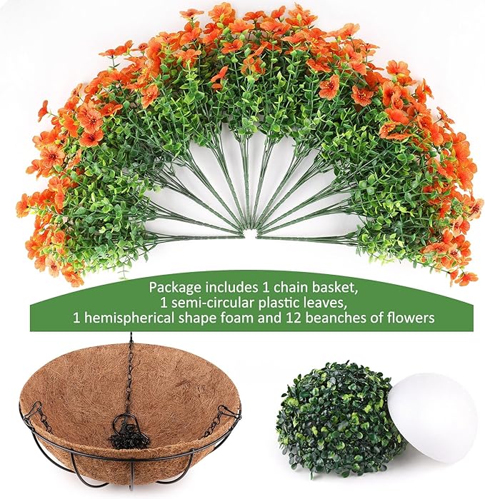 Artificial Fall Flowers Hanging Plants in Basket, Artificial Hanging Flowers for Autumn Outdoor Indoor Decor, UV Resistant Hanging Baskets with Fake Flowers for Fall Patio Garden Porch Deck Decoration