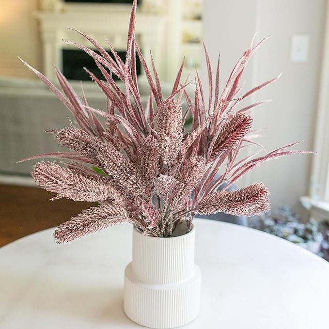 7 PCS Christmas Stems for Vases, 26 in Faux Stems Fake Plants Winter Stem Greenery Branches Fake Leaves Faux Foliage for DIY Craft Garland Home Kitchen Office Indoor Centerpiece Table Decor, Purple