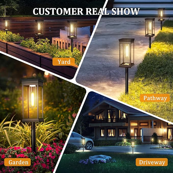 8 Pack Solar Pathway Lights Outdoor, IP65 Waterproof Solar Lights Outdoor ，Auto On/Off Walkway Landscape Lighting, Warm White LED for Garden, Yard, Driveway, Patio Landscape Decor