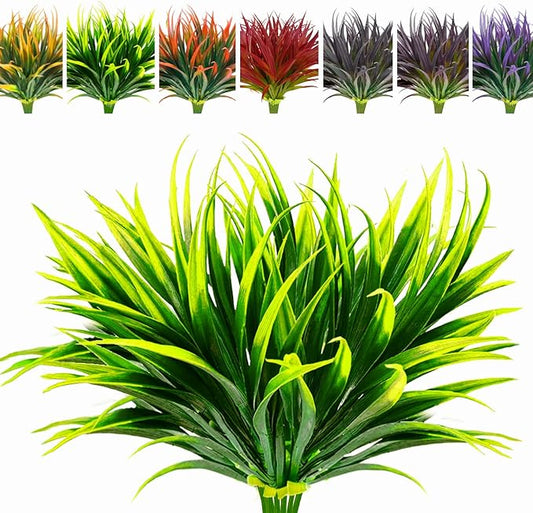 8 Pcs Outdoor Fake Plants UV Resistant Artificial Tropical Plants Flowers Faux Garden Grass Plants Décor Fall Winter Summer Planters Patio Front Door Porch Plastic Bushes & Shrubs Decoration