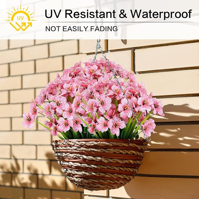 AGIRL 24 Bundles Artificial Flowers for Outdoor,No Fade Fake Plastic Flowers Faux Plants for Decoration Hanging Planters Indoor Outside Garden Porch Window Box Home Wedding Farmhouse