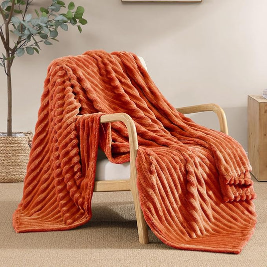 Geniospin Throw Blanket, 280GSM Extra Soft Lightweight Blanket with Stripe, Plush Fuzzy Cozy Blankets and Throws for Couch, Bed, Lightweight & Breathable (Terracotta, 50x60 inches)