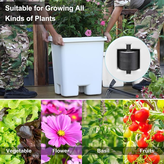 Growing Vegetable Planter Pot 3 Packs, 15 * 14.2 Inches Deep Rectangle Pots for Vegetable Fruit Flower, Large Planters with Trays, for Patio Garden Balcony Home Porch Yard Indoor Outdoor (White)